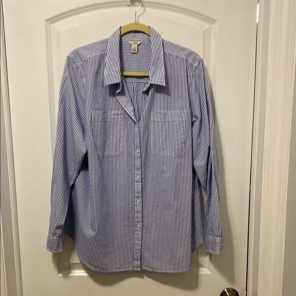 L.L. Bean Women's Blue Striped Button Down Shirt 1X
